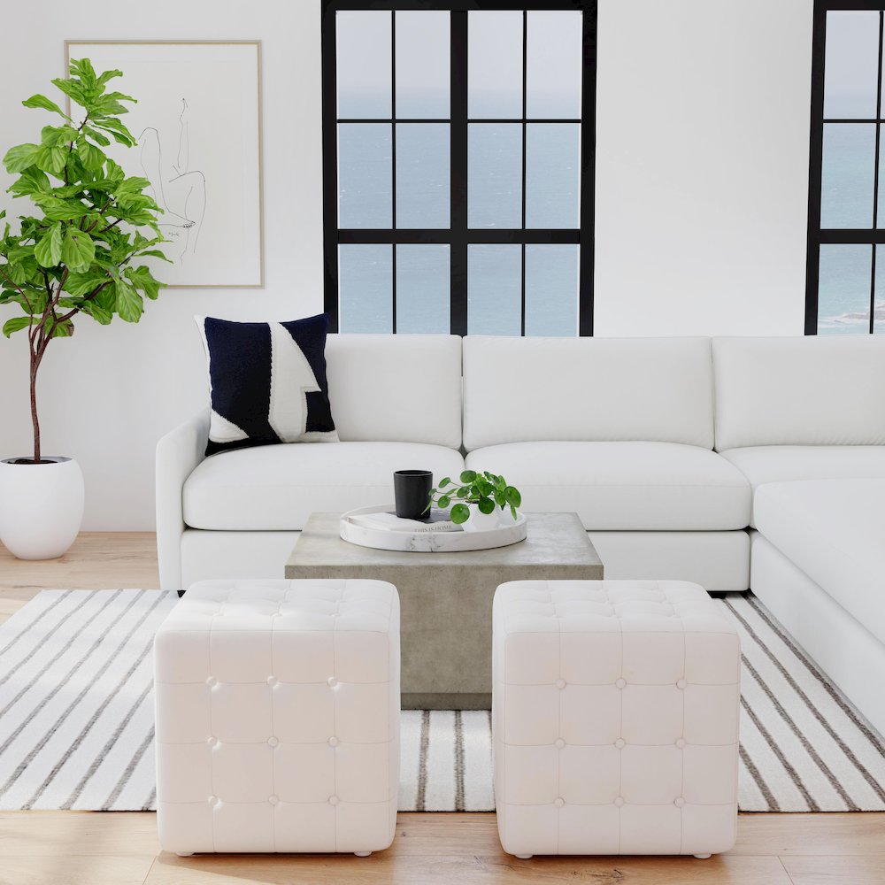 Leon Leather Cube Ottoman, White