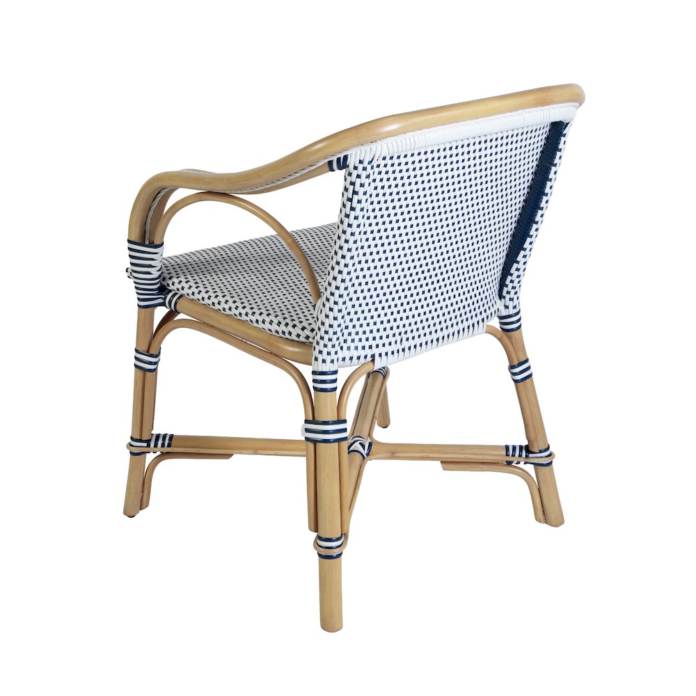 Portofino 18.75 in. Seat Height Rattan Arm Chair, White and Navy