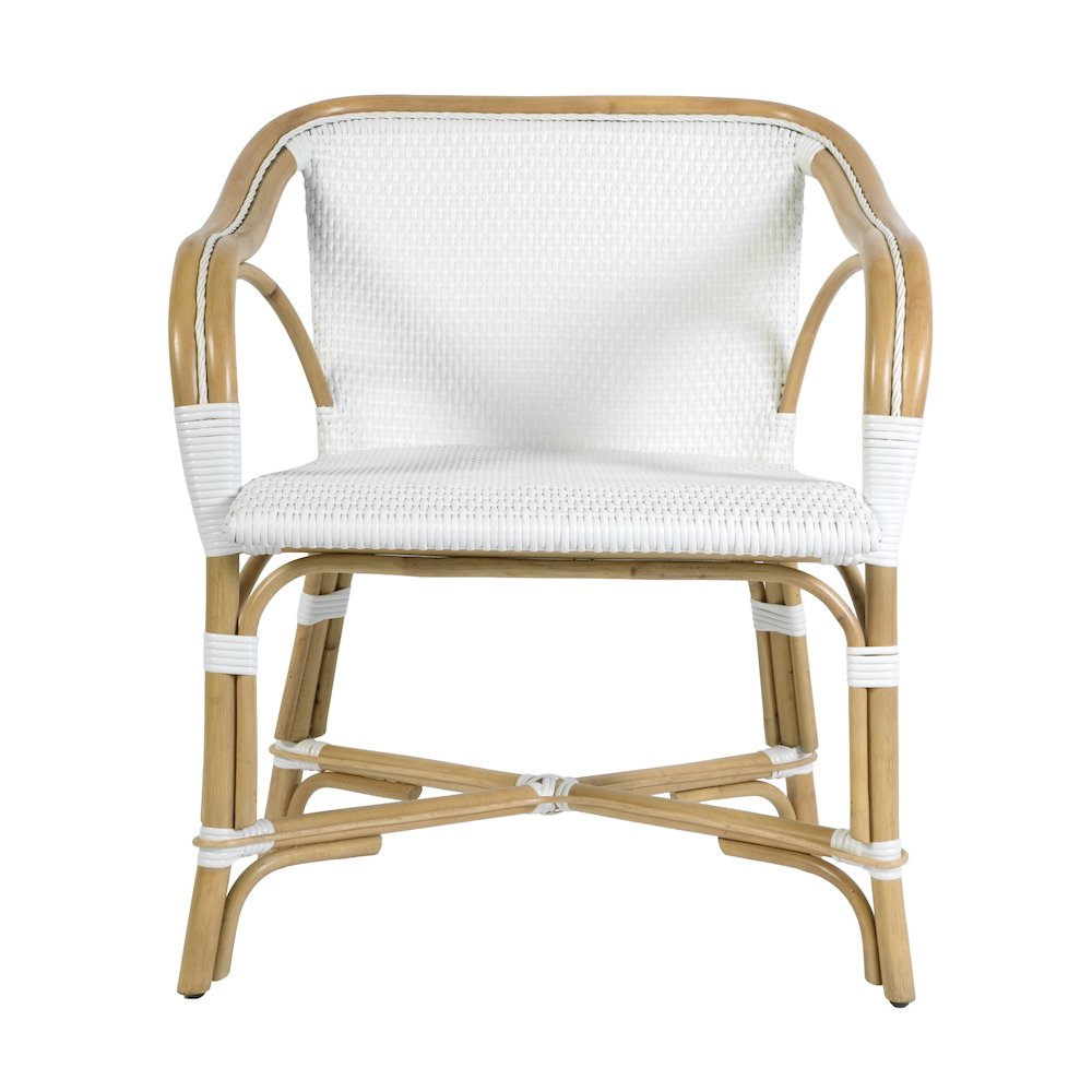 Portofino 18.75 in. Seat Height Rattan Arm Chair, Smooth White