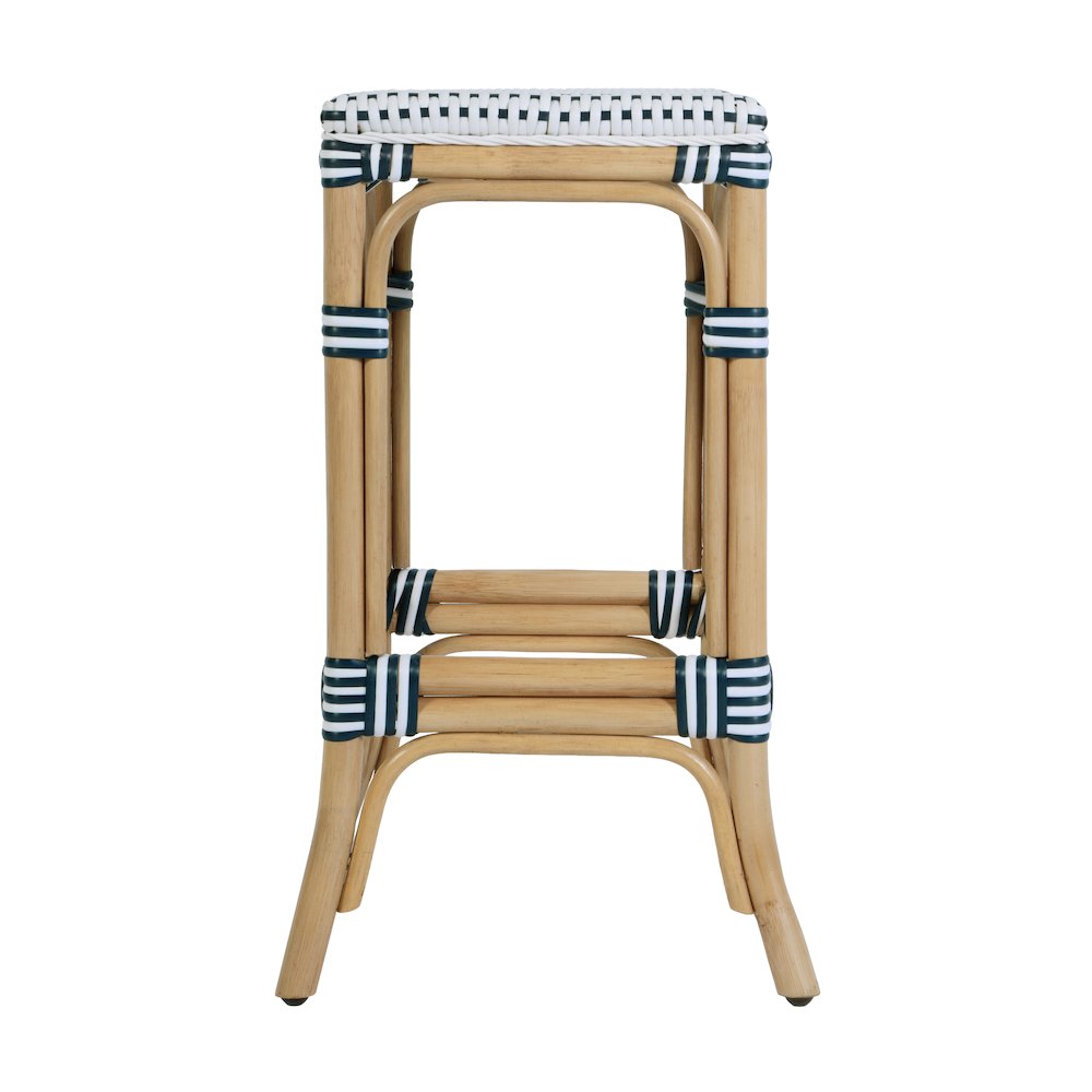 Laguna 24.5 in. Seat Height Rattan Counter Stool, White and Navy
