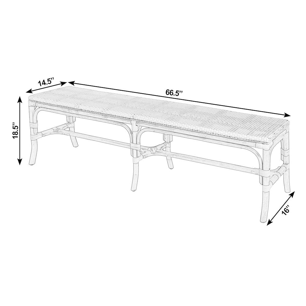 Laguna 66.5 in. W Rectangular Rattan Backless Accent Bench, White and Navy