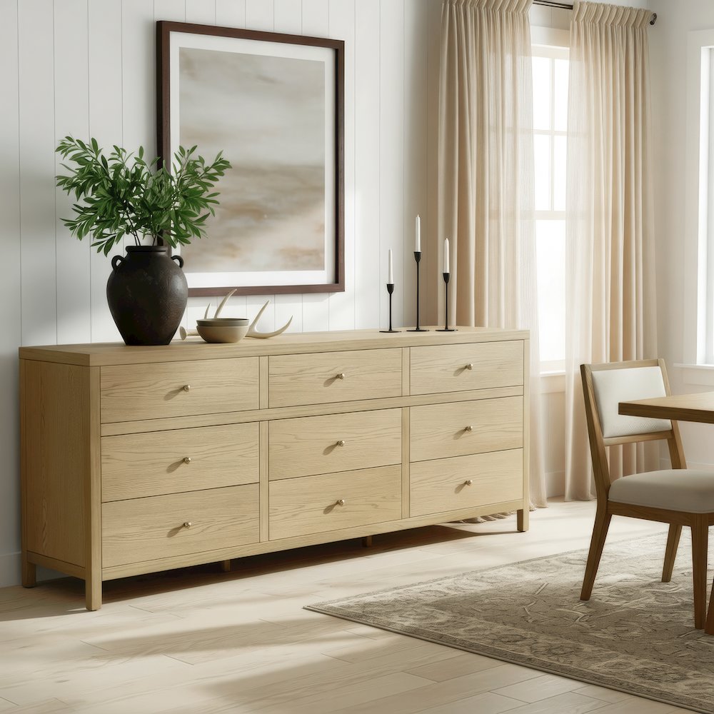 Nora 84 in. W Rectangular Wood 9 Drawer Dresser, Light Brown