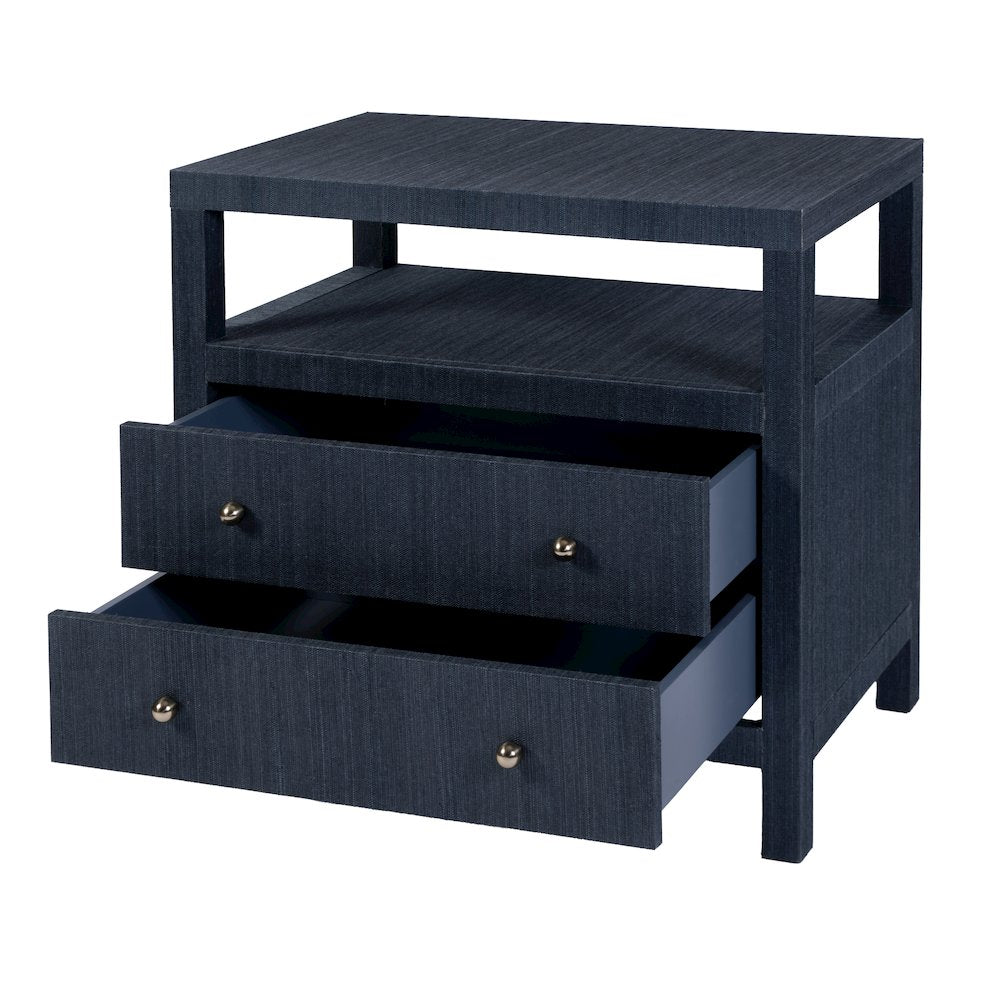 Nora 28 in. W Raffia 2 Drawer Nightstand with Top Open Shelf, Blue