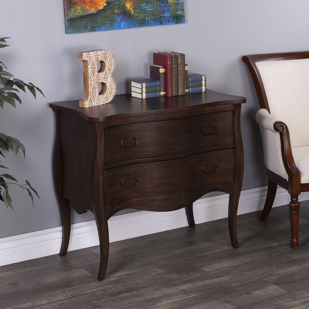Rochelle Walnut 2 Drawer Chest, Dark Brown