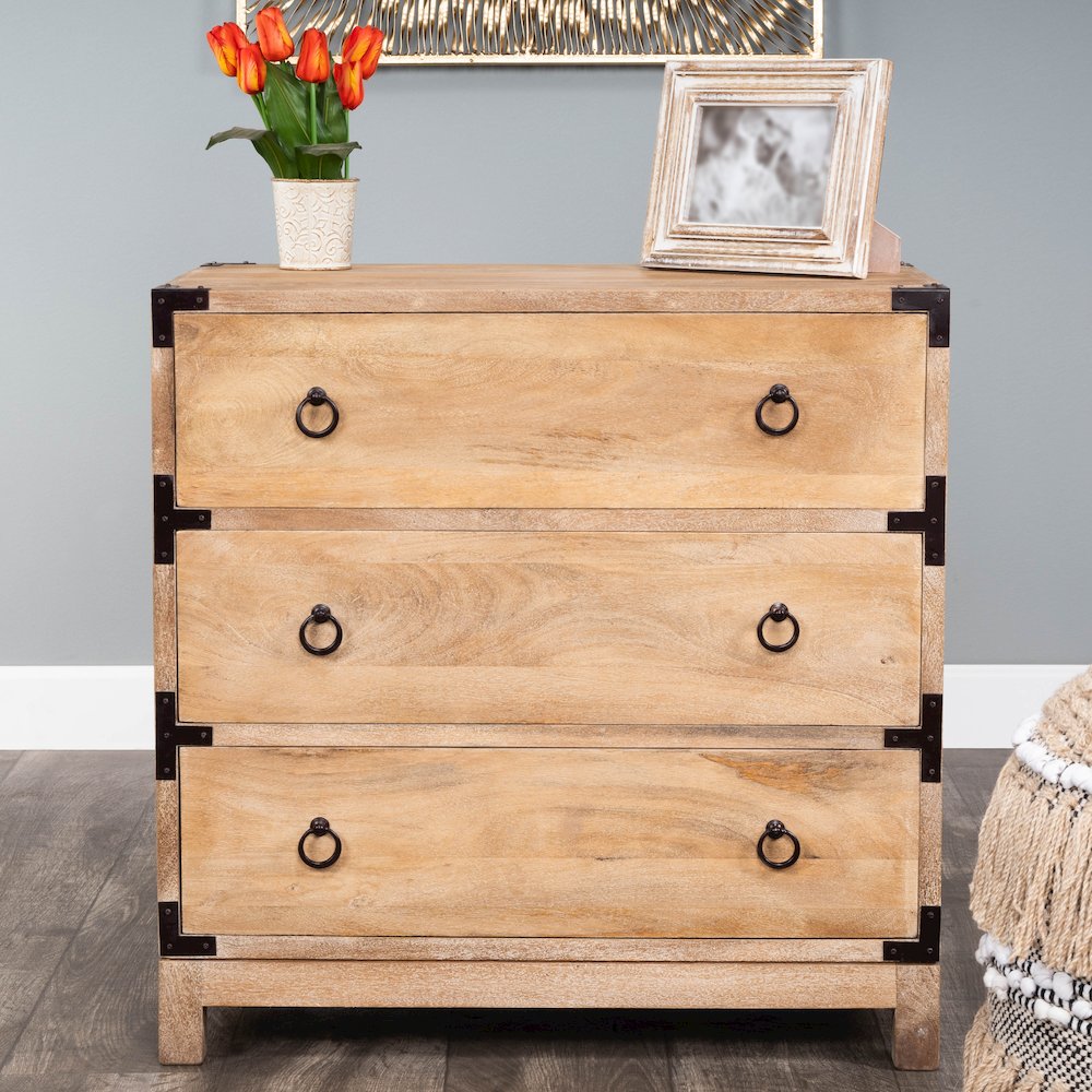 Forster Campaign 3 Drawer Dresser, Light Brown