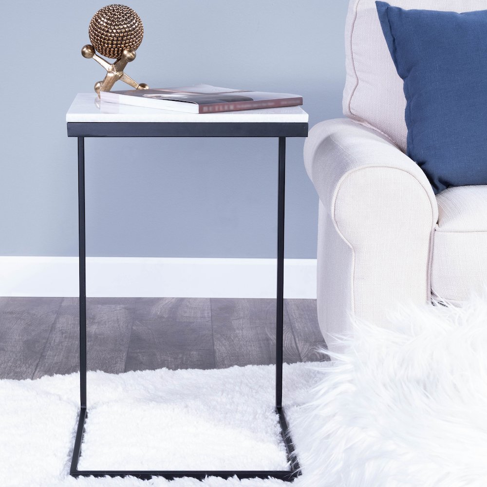 Lawler Marble C- Side Table, Black, White
