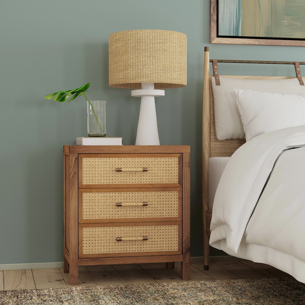 Mesa Cane and Solid Wood 3 Drawer Chest, Natural