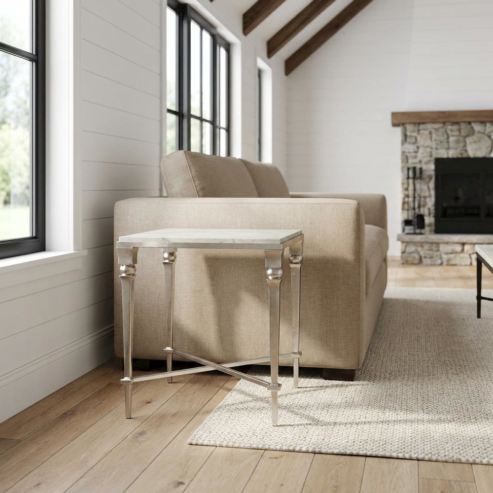 Square End Table with Marble Top, Modern Accent Side Table for Living Room