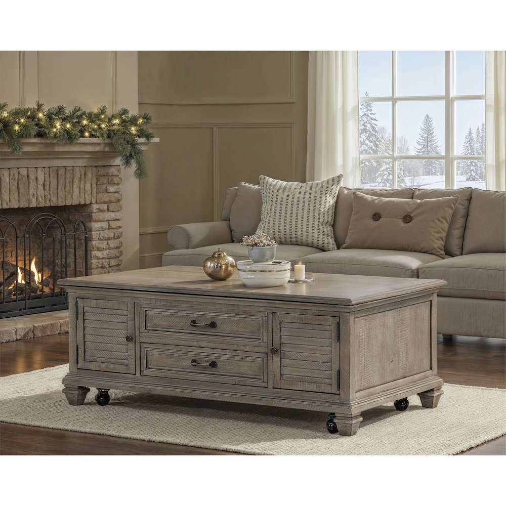 Lancaster Dovetail Grey Lift Top Storage Cocktail Table With Casters