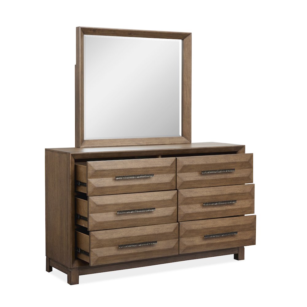 Callisto Bourbon Brown Double Drawer Dresser With Landscape Mirror