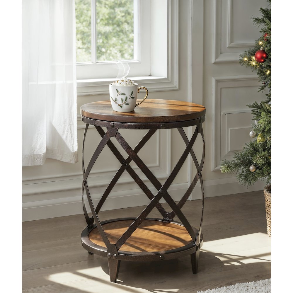 Pinebrook Distressed Natural Pine Round Accent Table