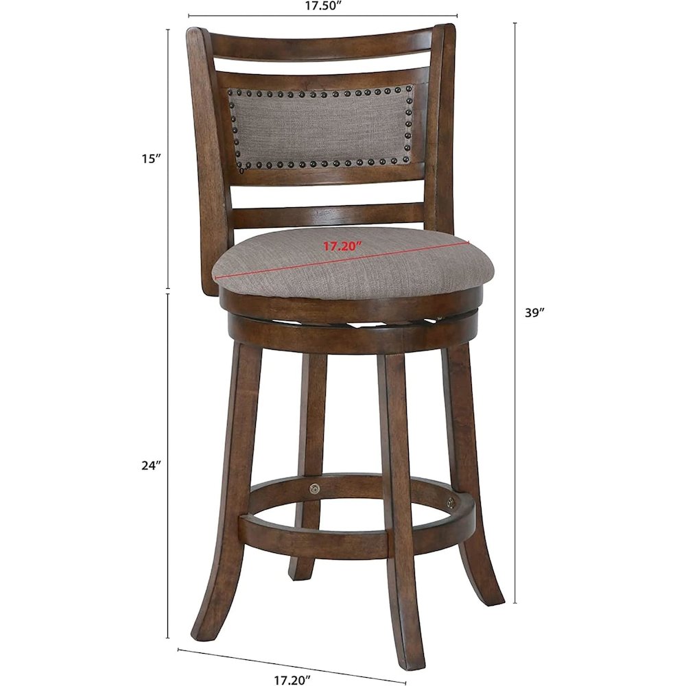 Aberdeen Wood Swivel Counter Stool with Fabric Seat in Dark Brown