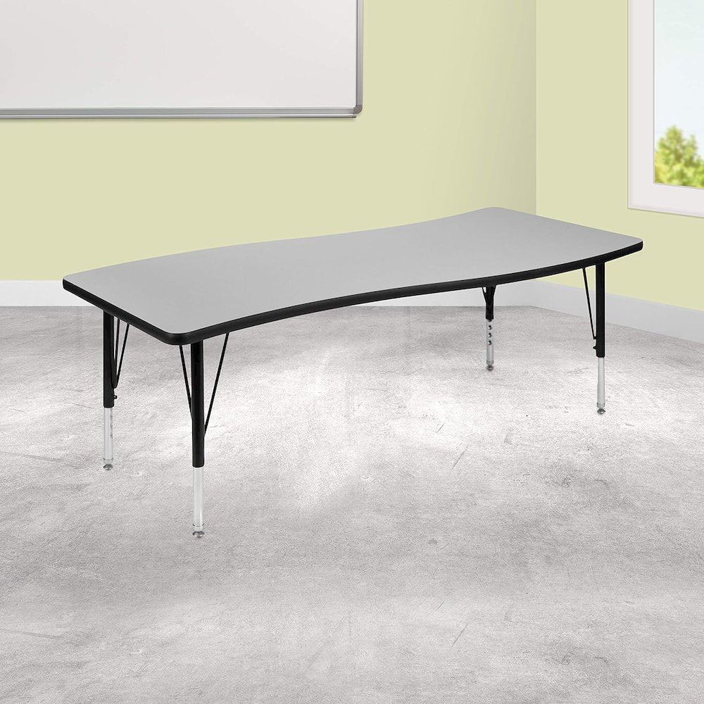 26"W x 60"L Rectangular Wave Flexible Collaborative Grey Thermal Laminate Activity Table - Standard Height Adjustable Legs