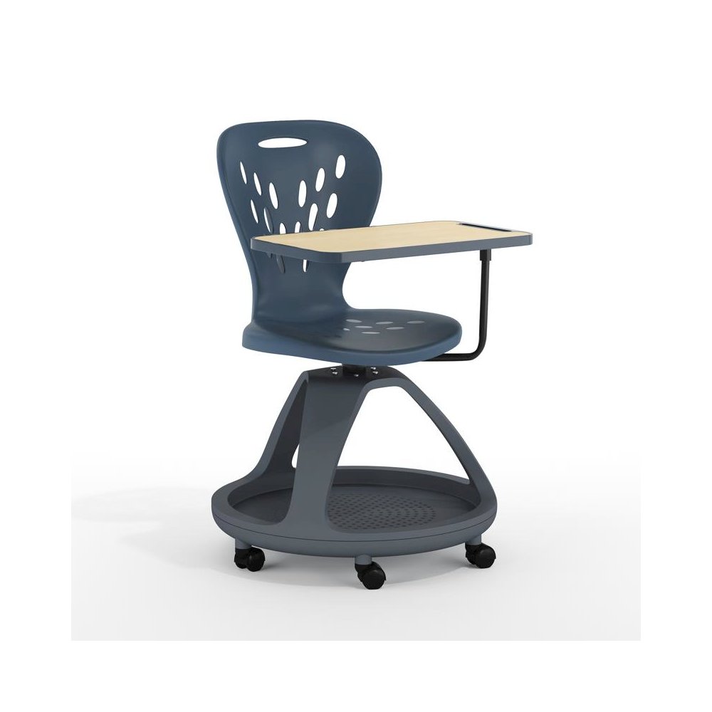 Dark Gray Mobile Desk Chair with 360 Degree Tablet Rotation and Under Seat Storage Cubby