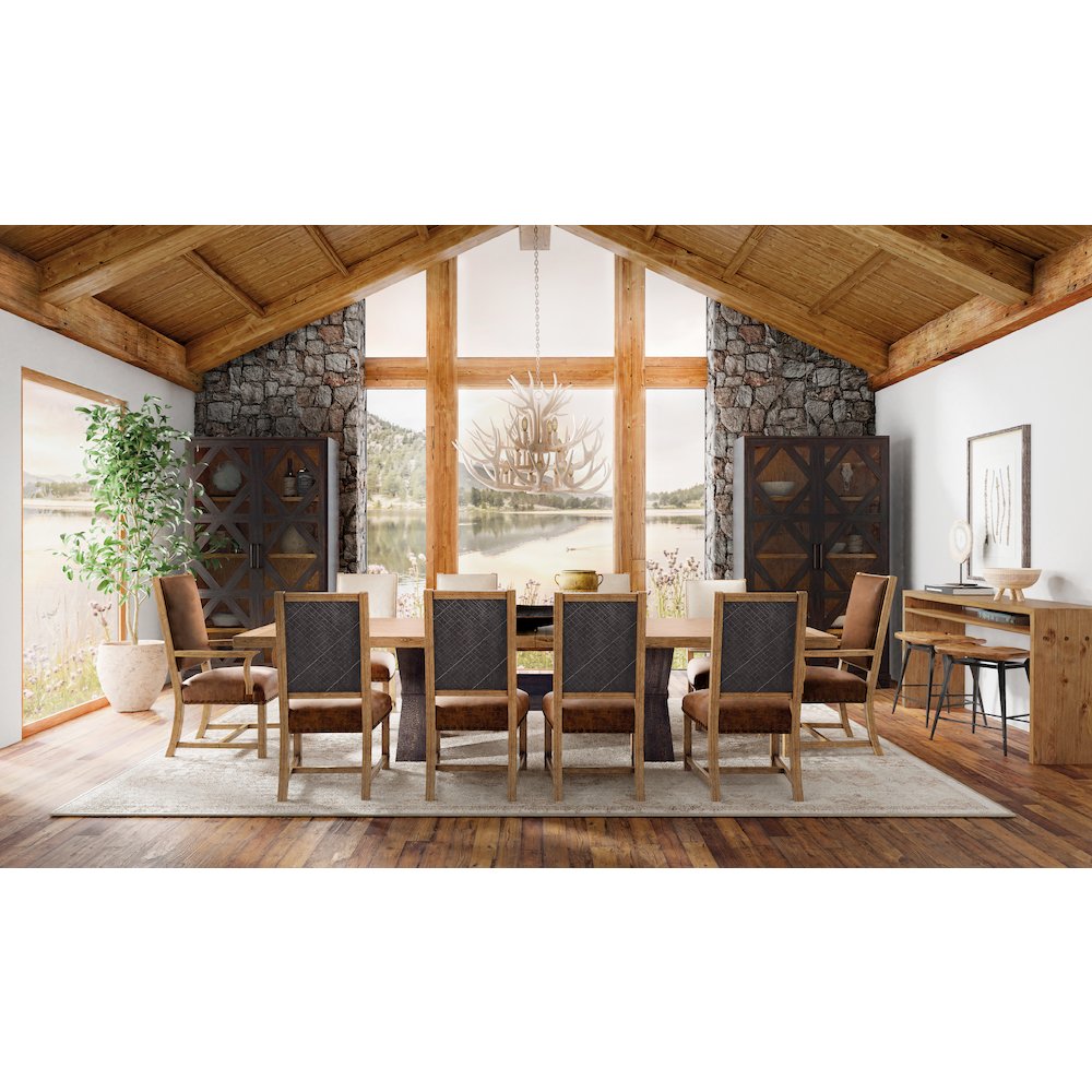 Hooker Furniture Big Sky Wood Fabric Leather Side Chair in Brown