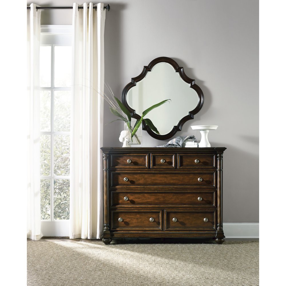 Leesburg Wooden 7 Drawer Horizontal Dresser, Wide Chest of Drawers, Mahogany
