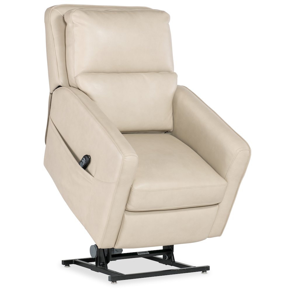 Flynn Power Recliner w/ Pwr Headrest Lumbar and Lift in Beige Leather by Hooker