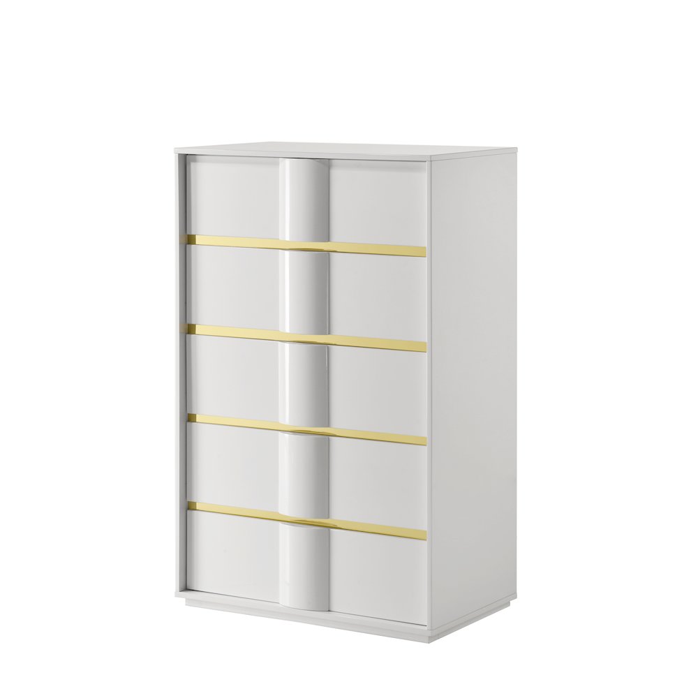 Florence White/Gold Sleek Platform 5-Piece Bedroom Set, Queen