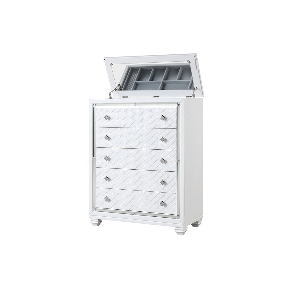 Shiney White 5-Piece Bedroom Set with LED Lighting, Queen