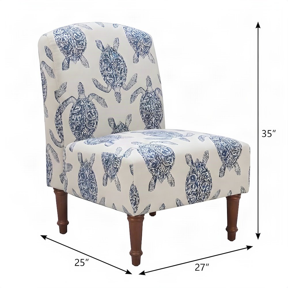 Turtle-Print Upholstered Armless Slipper Chair with Turned Wood Legs, Brown