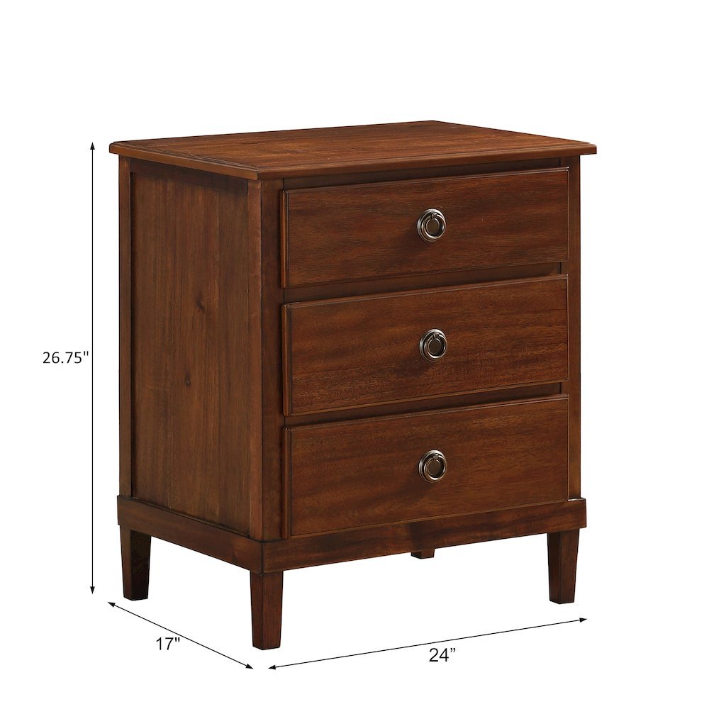 Brown Nightstand with 3 Drawers and Contemporary Design