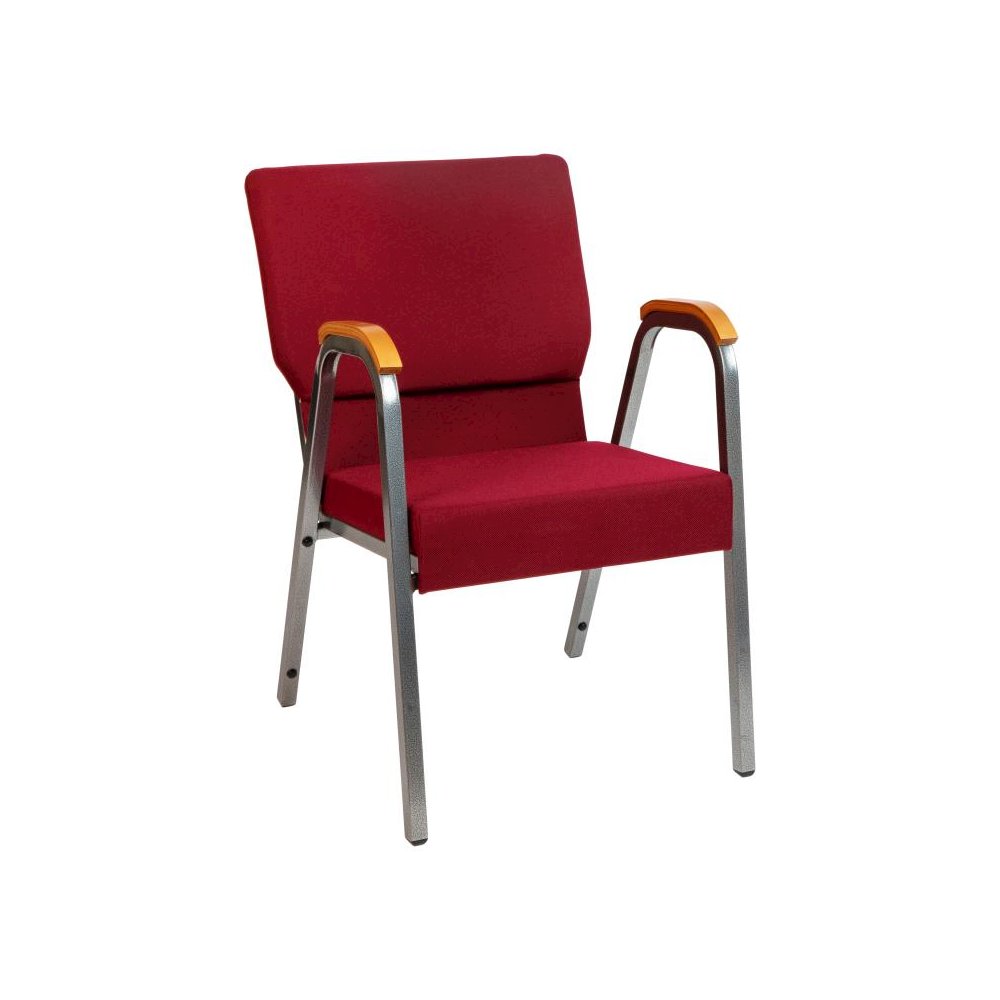 HERCULES Series 21"W Stacking Wood Accent Arm Church Chair in Burgundy Fabric - Silver Vein Frame