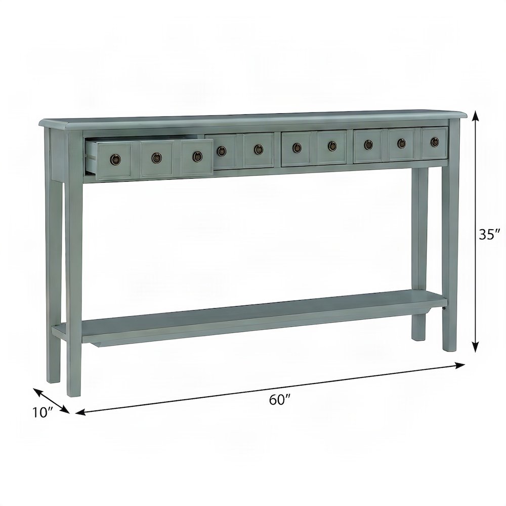 Console Table with Drawers, Lower Shelf, and Entryway Sofa Table, Blue