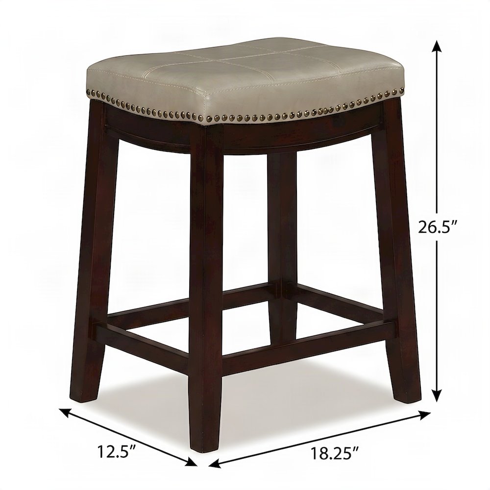 Rubberwood Counter Stools with Upholstered Seat, Set of 2 Barstools, Brown