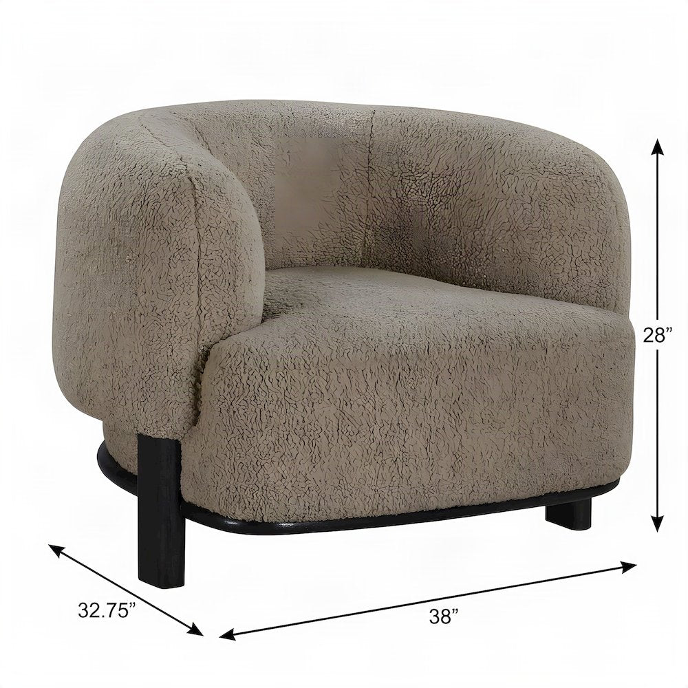 Upholstered Barrel Back Accent Chair with Wood Legs, Brown