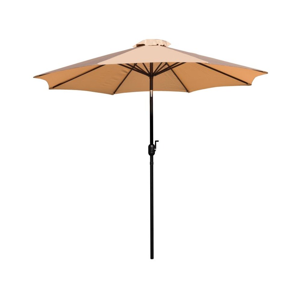 Tan 9 FT Round Umbrella with 1.5" Diameter Aluminum Pole with Crank and Tilt Function
