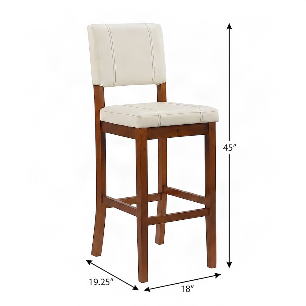 Mid-Century Faux Leather Bar Stool, Solid Hardwood Frame, Cream