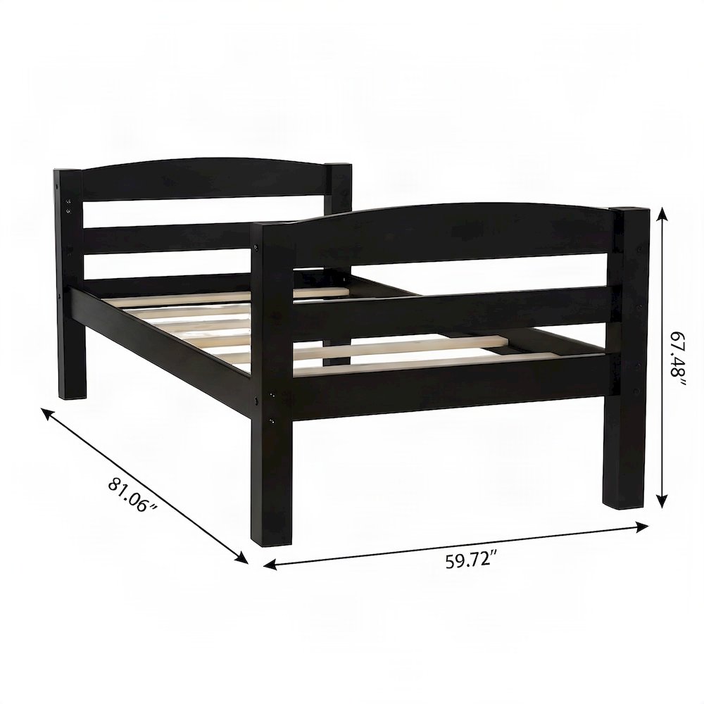 Pine Wood Twin over Full Bunk Bed with Built-In Ladder for Kids, Black