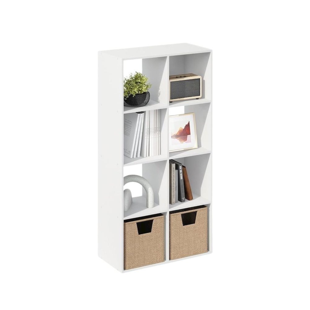 White Engineered Wood 8 Cube Storage Organizer with Open Back Shelves