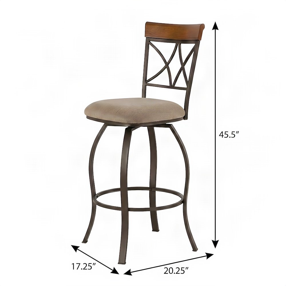 Fabric-Upholstered Swivel Bar Stool with Diamond-Tufted Seat, Cherry