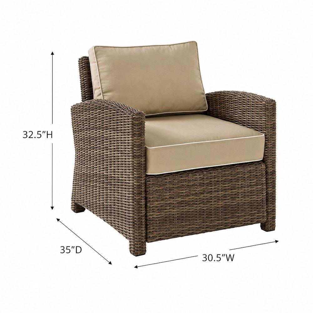 Weathered Brown Outdoor Wicker Arm Chair with Durable Frame and Comfortable
