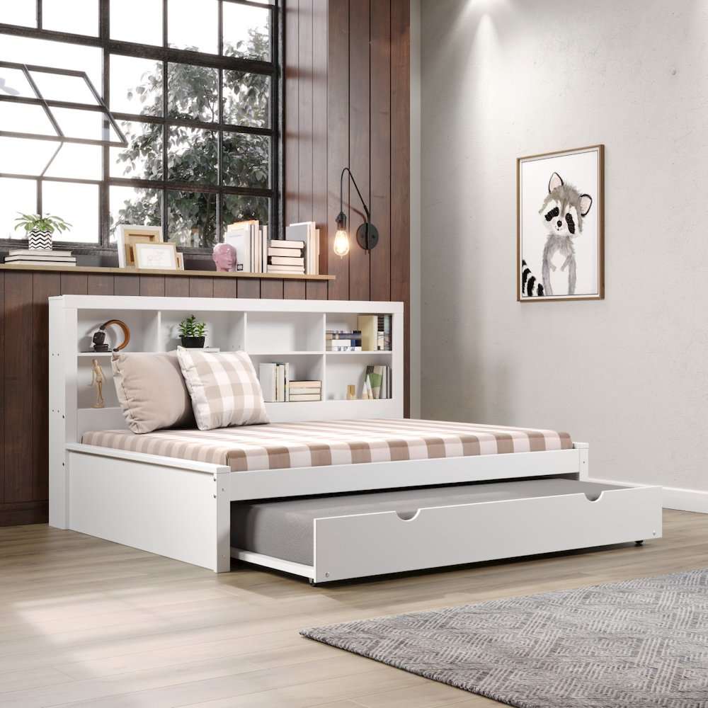 FULL BOOKCASE DAYBED WITH TRUNDLE WHITE