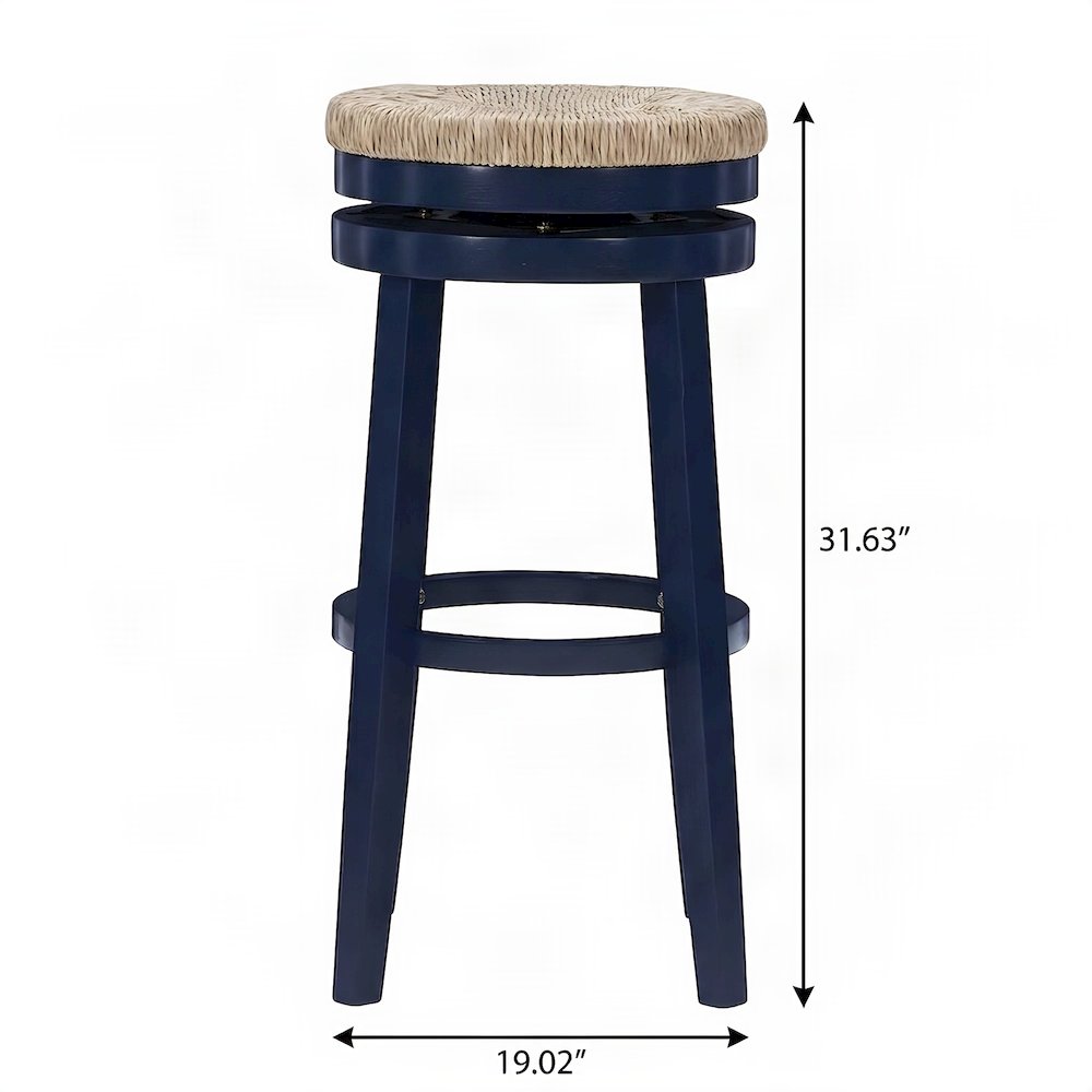 Rubberwood Swivel Bar Stool with Seagrass Seat, Blue