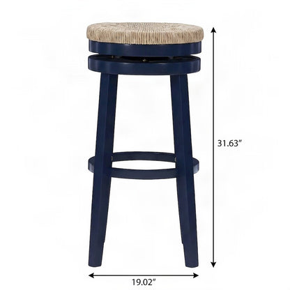 Rubberwood Swivel Bar Stool with Seagrass Seat, Blue