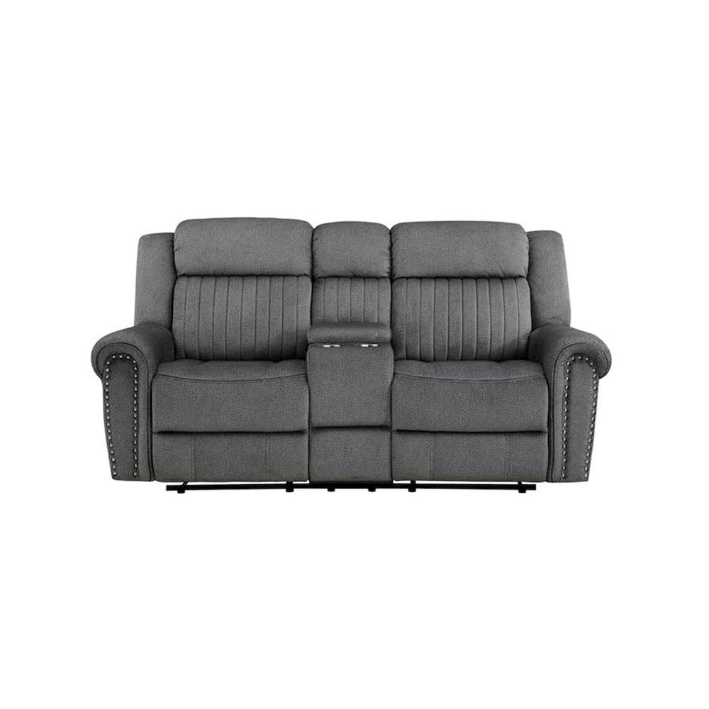Brennen Microfiber Double Reclining Love Seat With Center Console In Charcoal