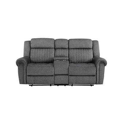 Brennen Microfiber Double Reclining Love Seat With Center Console In Charcoal