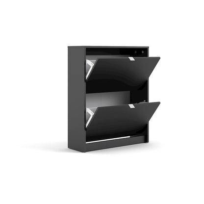 Bright 2 Drawer Shoe Cabinet, Black Matte