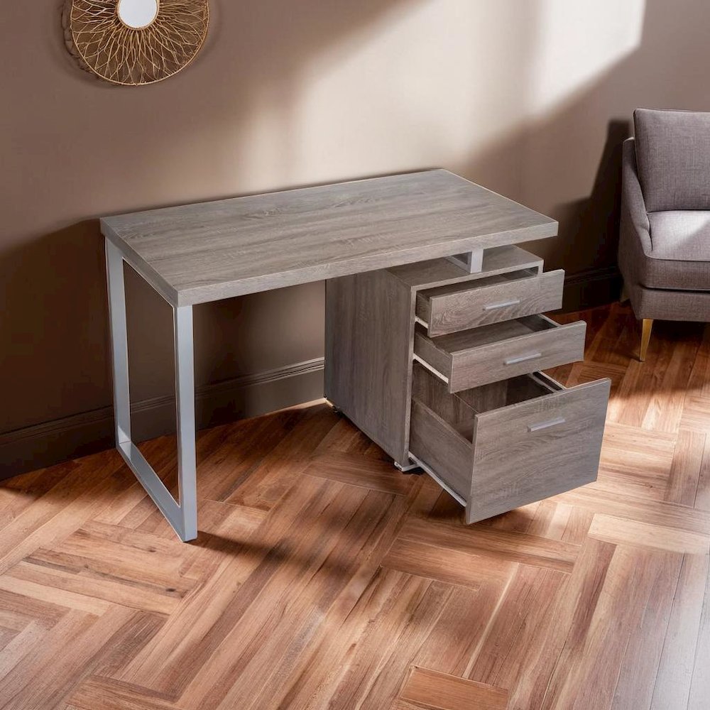 Weathered Grey 3-Drawer Office Desk with Functional Storage Solutions