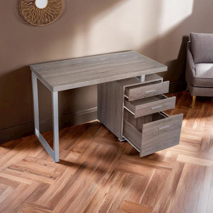 Weathered Grey 3-Drawer Office Desk with Functional Storage Solutions