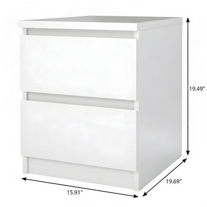 White High Gloss Nightstand with 2 Drawers and Timeless Design