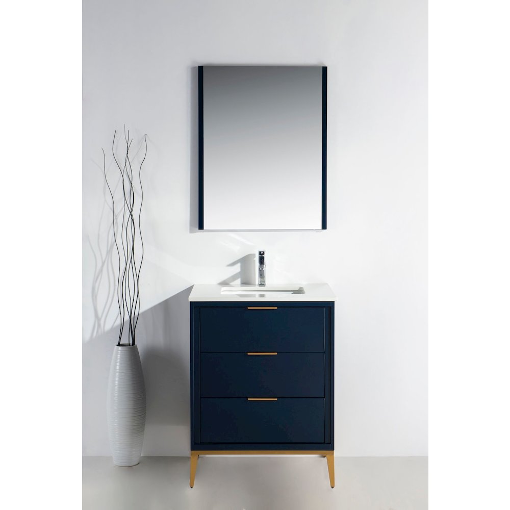 Divani 24'' Gloss Blue Vanity W/ Quartz Counter Top (Back Splash Free)
