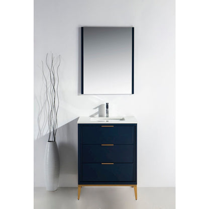 Divani 24'' Gloss Blue Vanity W/ Quartz Counter Top (Back Splash Free)
