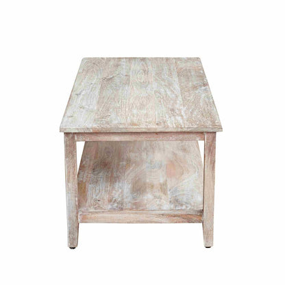 White Wash Coastal Solid Hand-Made Wood Rectangle Coffee Table