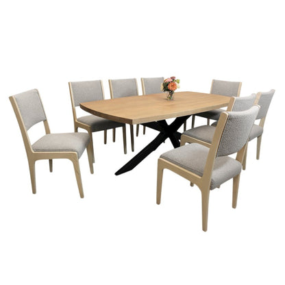 Logan 82" Dining Table, with 8 Ash Gray Boucle Dining Chairs