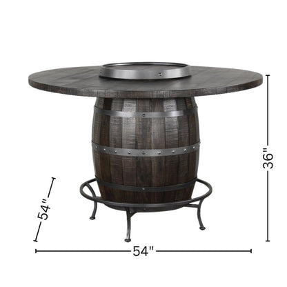 Brown Solid Wood Pub Table with Wine Barrel Base, Unique Barrel Table