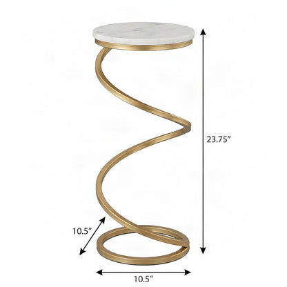 Round Marble Top Pedestal Drink Table with Powder-Coated Spiral Base, White